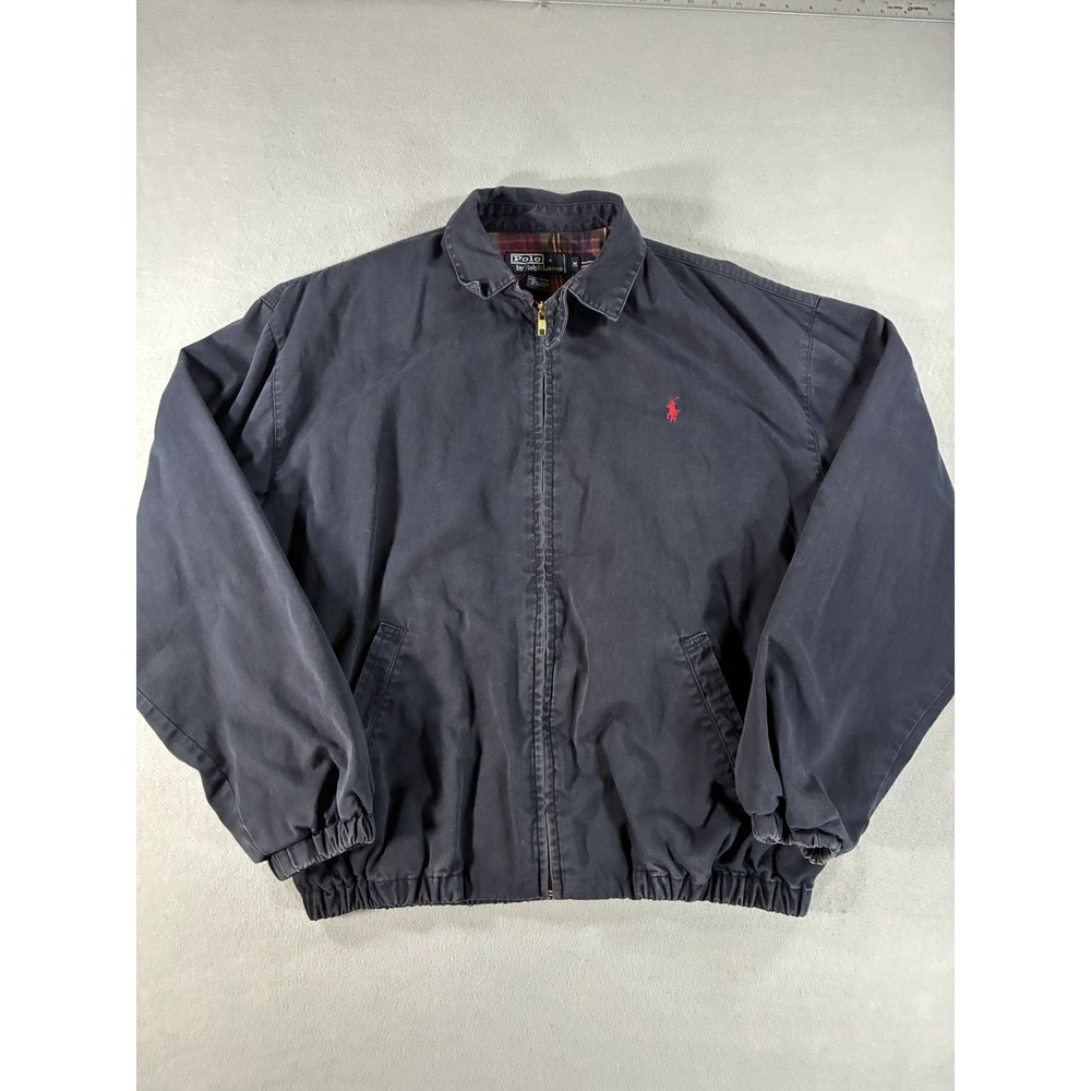 Vintage Navy Polo Ralph Lauren Harrington Jacket. Tartan Plaid Lining. Men's Med